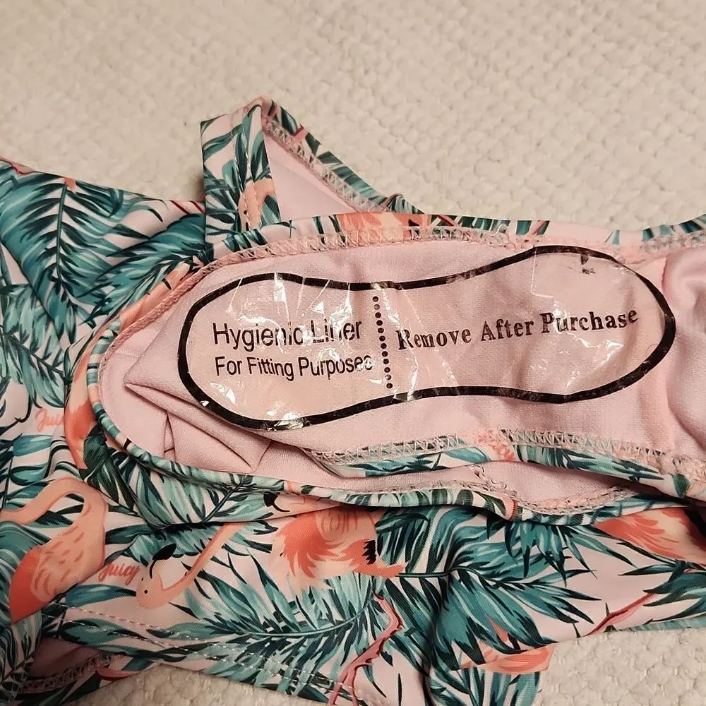 Juicy Couture black label flamingo print assymetrical shoulder strap swimsu